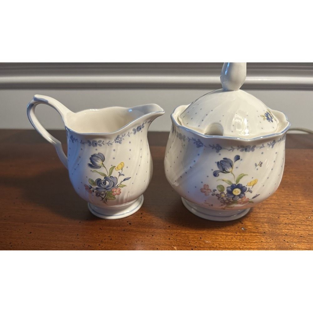 Vintage Blue Peony by Nikko Japan Sugar and Creamer Set CG 29